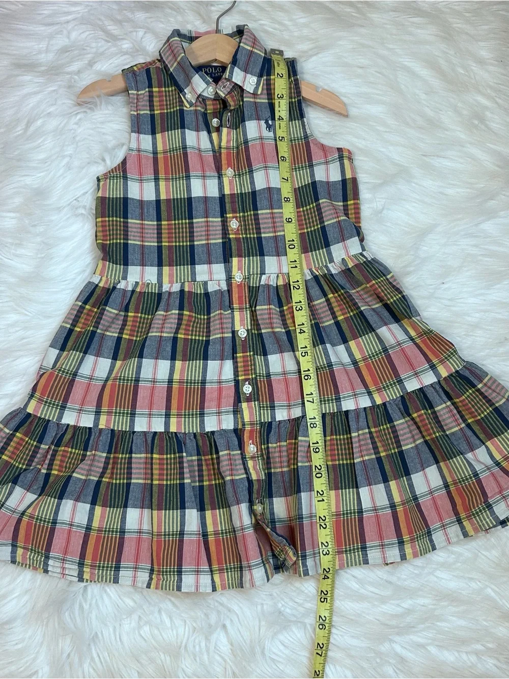Polo Ralph Lauren Tiered Shirt Madras Plaid Dress Girls Size 5 Button Front Logo
